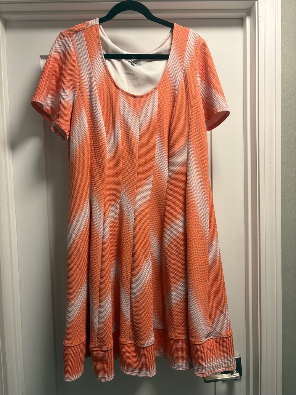 Robbie Bee Orange and White Short Sleeve A-line dress